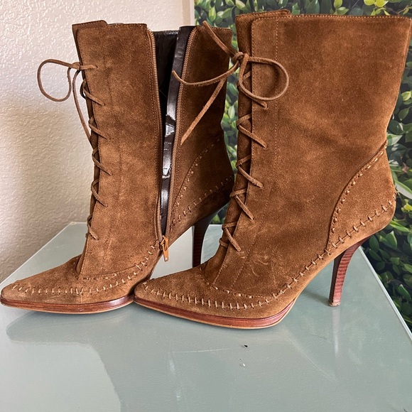 Brown Suede Lace-Up Ankle Boots - Picture 1 of 7